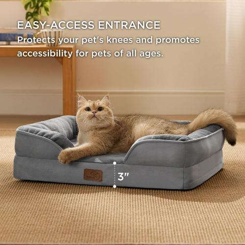 Bedsure Orthopedic Dog Beds for Extra Small Dogs- Washable Dog Cat Bed Waterproof, Comfort Pet Couch Sofa with Washable Removable Cover, Pets Bed with Nonskid Bottom, Grey, 20