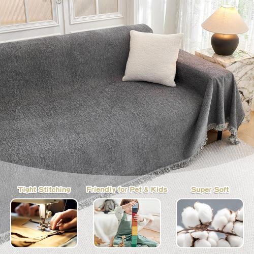MYSKY HOME Couch Cover for Dogs, Washable Couch Covers, Non Slip Sofa Cover, Couch Cover 2 Cushion Sofa Dogs Furniture Protector with Tassels, Chenille Sofa Slipcover for Pets, 71x118, Dark Grey