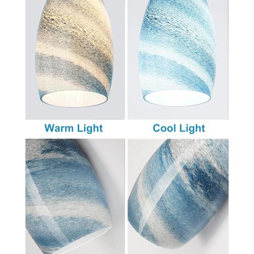 Oval Glass Pendant Lamp Shade - Grey Blue Art Glass Light Covers for Kitchen Island Pendant Light Fixtures Replacement