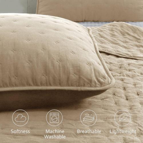 CreamBeige 104x90 inches, Tan Cloud King Size Quilt Bedding Sets with Pillow Shams, Farmhouse Lightweight Soft Bedspread Coverlet, All Season Rustic Country Thin Comforter, 3 Pieces, 104x90 inches, Tan Cream
