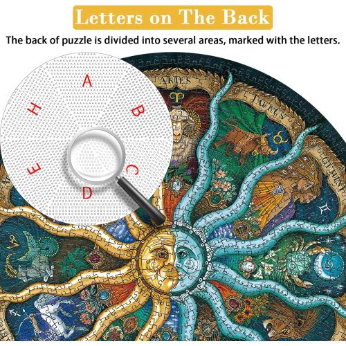 Zodiac Puzzles for Adults 1000 Pieces - Round Horoscope Astrology Jigsaw Puzzle, Challenging Difficult Mandala Constellation Puzzle for Adults, 26.7 Inch