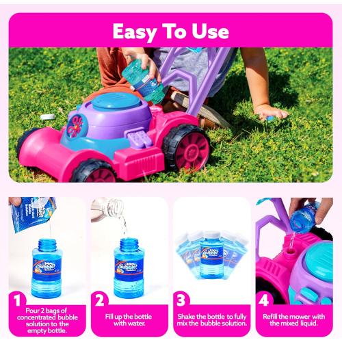 SLOOSH Bubble Lawn Mower Toddler Toys - Kids Bubble Machine Summer Outdoor Push Toy Games, Backyard Garden Outside Play Toddlers Preschool Boys Girls Birthday Gifts (Pink)