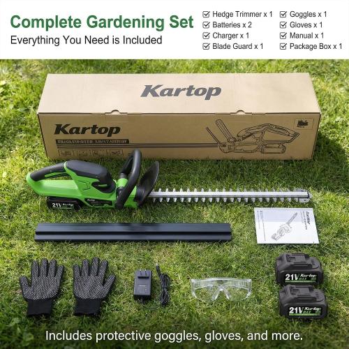 Kartop Cordless Hedge Trimmer with Battery and Charger Included, 22-Inch Rehchargeable Handheld Bush Trimmer, Headgear Trimmer for Garden Maintenance, 2 * 4000mAh Big Batteries
