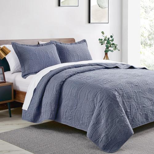 Set of 2 Size Twin Color Blue Love's cabin Twin Quilt Set Blue Bedspreads - Soft Bed Summer Lightweight Bedspread Comforter - Modern Style Coin Pattern Coverlet for All Season - 2 Pieces (1 Quilt, 1 Pillow Sham)