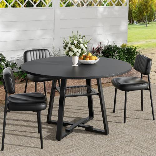 YUUIJOAA Round Dining Table for 2-4 People,42 Inch Dining Room Table,Modern Circle Kitchen Table with Storage Shelf and Metal Legs for Dining Room,Kitchen,Black (Table Only)