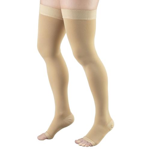 Truform 20-30 mmHg Compression Stockings for Men and Women, Thigh High Length, Dot-Top, Open Toe, Beige, Medium