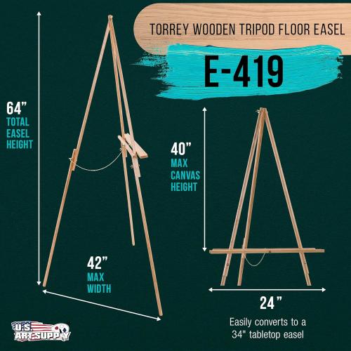 U.S. Art Supply 64 Wooden Easel Stand - Adjustable A-Frame Tripod for Painting, Drawing, Photos & Signs - Lightweight Easels, Wood Easel Stand for Sign Wedding Display 40 Canvas Capacity
