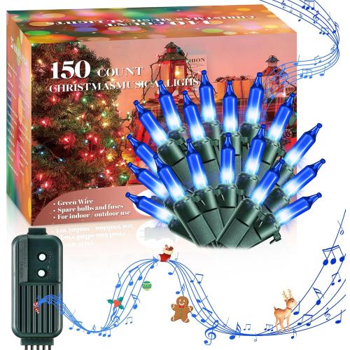 Enhon 300** Bulbs Musical Christmas Lights, Singing Christmas Lights with Music, 25 Classical Holiday Songs, 7 Function Mode, Adjustable Volume and Mute (Blue)