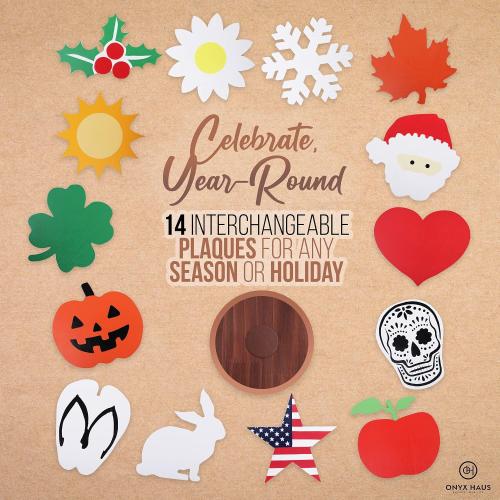 Holiday Welcome Sign for Front Door by Onyx Haus, Easter, Spring Housewarming Gift- Large, Interchangeable Decorations w/ 14 Unique Seasonal Pieces 11x15