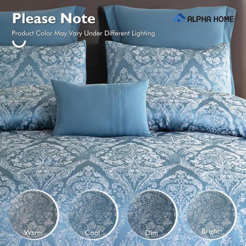 ALPHA HOME Queen Size Comforter Set - Jacquard Bedding Set for All Season Comfort, Luxurious Elegance Pillows Included (1 Comforter, 2 Pillow Shams, 2 Euro Shams)