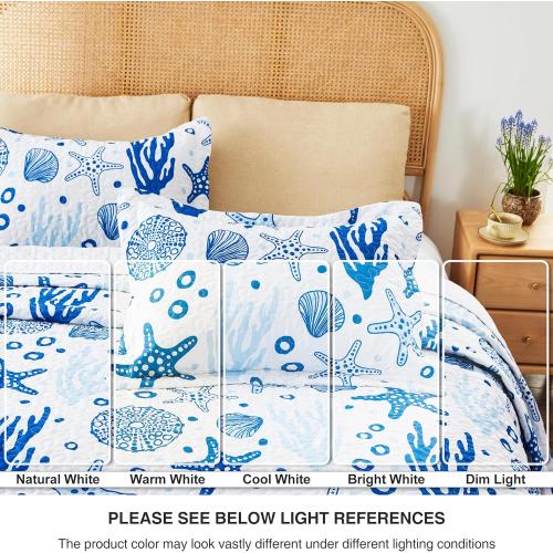 Love's cabin Twin Quilt Bedding Set Coastal White Bedspreads - Soft Bed Summer Beach Nautical Quilt Lightweight Bedspread- Reversible Bedding Coverlet for All Season - 2 Piece