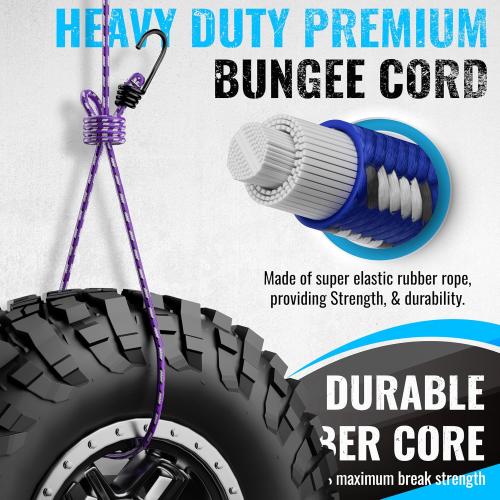 GOEASY0312 Premium Bungee Cords Heavy Duty - 20 pcs Bungee Cords with Hooks in A Storage Jar Includes 10, 18, 24, 30, 36, 48 Bungie Cord Bundle
