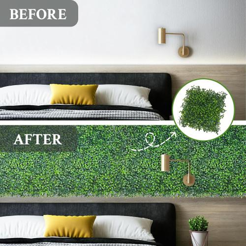 Artificial Grass Wall Panel,10x 10(12P) 4-Layer Leaf UV-Anti Greenery Faux Boxwood for Indoor,Outdoor Patio Balcony Privacy & Ivy Fence Covering Privacy, Garden, Backyard Wall Backdrop Decor