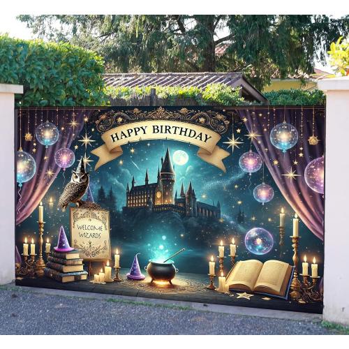 Wizard Happy Birthday Banner Wizard Happy Birthday Backdrop 6x4ft Wizard Party Decorations Magical Bdy Decorations Magical Party Decorations Wizard Backdrop for Room Decorations