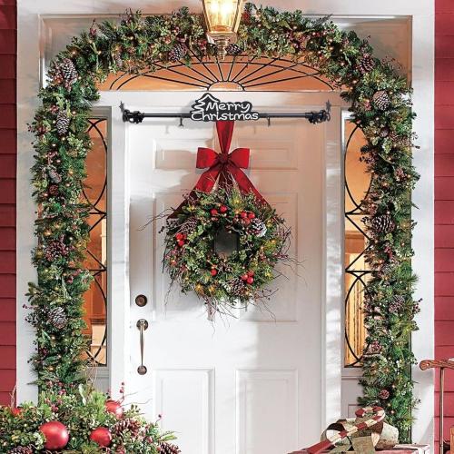 Christmas Garland Hanger for Front Door Adjustable 34-48 Inch, Over The Door No Drill Garland Holder with Heavy Duty 22lb Capacity, Includes Merry Christmas Sign for Outdoor Holiday Decor