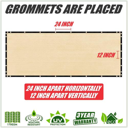 ColourTree 4' x 10' Beige Fence Screen Privacy Screen & Commercial Grade 170 GSM - Heavy Duty - 3 Years Warranty - Cable Zip Ties Included