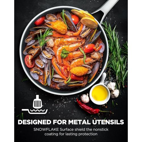 Non Stick Frying Pans, 12-inch with Lid, Hybrid Fajita Pans Nonstick,non stick Skillets Stainless Steel, Dishwasher & Oven-Safe, Induction Compatible Cooking Pan, PFOA Free Cookware