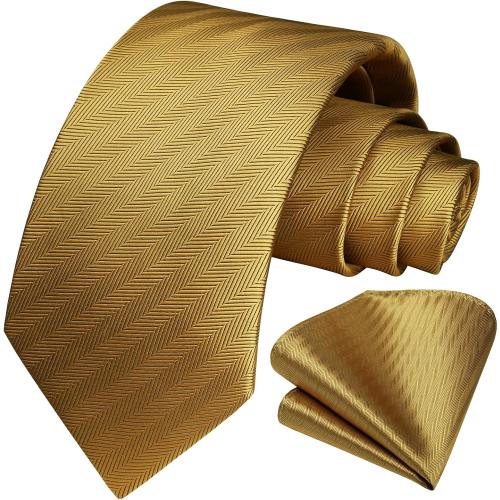 Color Gold HISDERN Mens Ties Striped Ties for Men Formal Tie and Pocket Square Set Necktie for Wedding Business Graduation