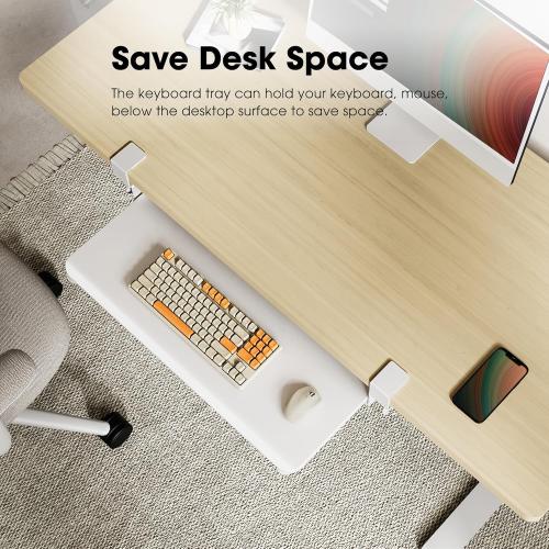 Fenge Keyboard Tray Under Desk, Pull Out Keyboard & Mouse Tray with C Clamp Mount, Sliding Keyboard Holder for Desk, 25.6 x 11.8 inch Large Slide-Out Platform Computer Drawer for Typing, White