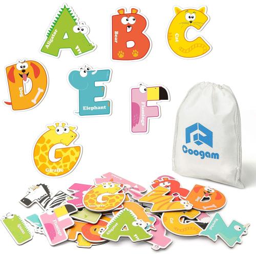 Coogam Magnetic Letters 26Pcs Jumbo ABC Alphabet Colorful Animal Shape Large Uppercase Fridge Magnets Educational Toy Set Learning Spelling Games for Kids 3 4 5 Years Old