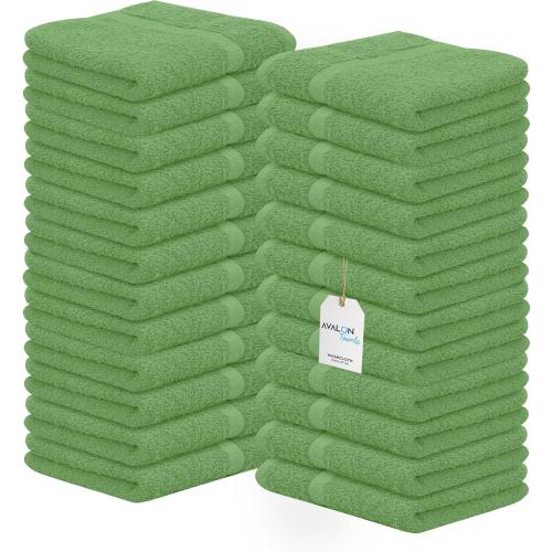 Avalon Towels Cotton Washcloths – (Pack of 24) Size 12x12 Inches, 100% Ring Spun Cotton, Soft & Absorbent Face Towels, Gym Towels, Hotel and Spa Quality, Reusable Fingertip Towels (Sage Green)