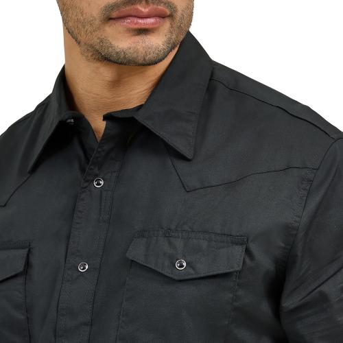Wrangler Large Black Sport Western Men's Collared Short Sleeve Snap Shirt 1071106BK