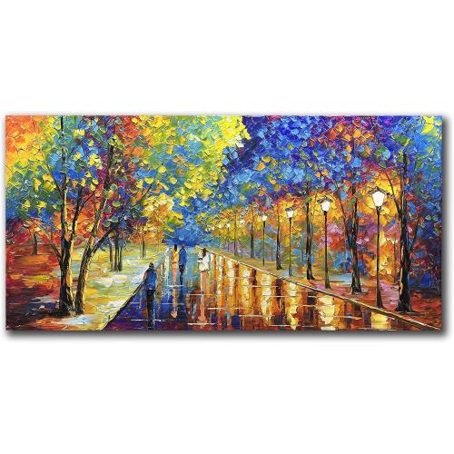 Tyed art- 30x60inch Large Contemporary Landscape Wall Art Oil Paintings on Canvas palette knife Textured Forest tree landscape Wall Art 100% Hand-Painted Abstract Artwork living room Decor