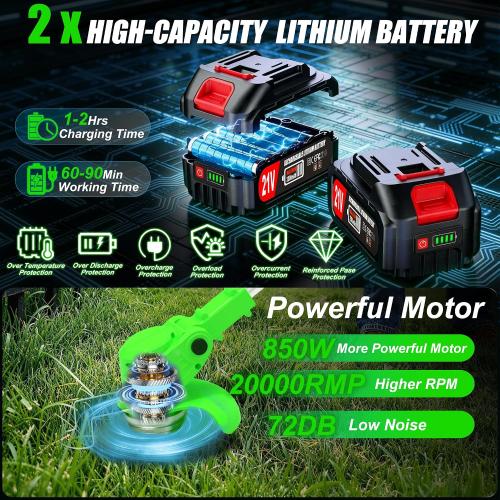 Cordless Weed Wacker Electric Eater Battery Powered Stringless Weed Trimmer 4-in-1 Grass Trimmer/Brush Cutter/Lawn Edger/Mower Lightweight Garden Tool with 4 Types Blades & Wheels for Garden Yard