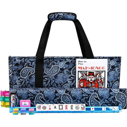 American Mahjong Tile Set Include 166 Tiles 4 All-in-One Mahjong Racks/Pushers with Blue Carrying Bag Complete Mahjong Game Set