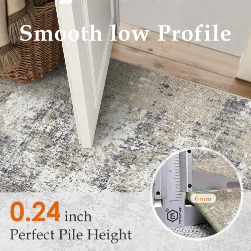 Washable Brown Runner Rug 2x6 Modern Abstract Hallway Carpet Neutral Soft Long Kitchen Runner Low Pile Non Slip Indoor Throw Rug for Entryway Bathroom Bedroom Laundry Living Room