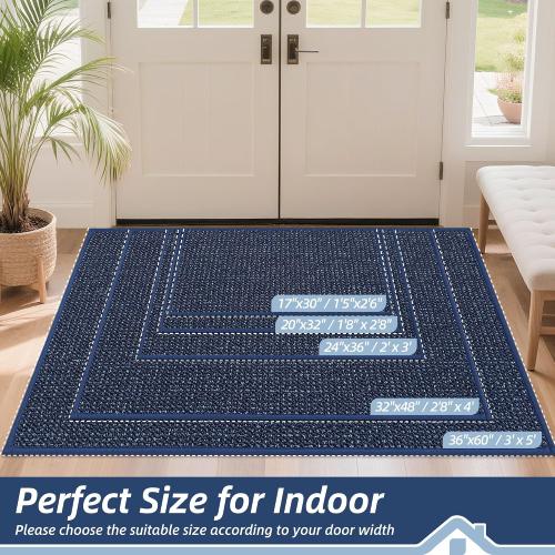 BEQHAUSE Dirt Trapper Door Mat 24 x 36, Non-Slip Washable Doormats, Blue