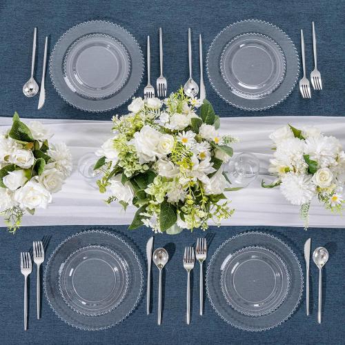 U-QE 10 PCS Clear Plastic Plates - Fancy Beaded Plates Disposable Heavy Duty - Premium Hard Plastic Plate for Party, Wedding & Birthday Including 30 Dinner10 & 30 Dessert Plate 7