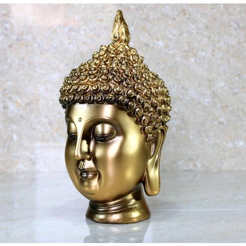 eSplanade Buddha Head Statue for Home Decor | Resin Buddha Face Showpiece for Living Room, Meditation, Office Table Desk, Shelf | Tibetan Buddhist Idol | Zen or Yoga Figurine Gifts | Golden, 9 Inch