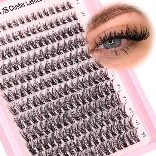 Goddvenus Lash Clusters Wispy Lashes Clusters Like Eyelashes Extension in Salon Natural DIY Cluster Eyelash Extensions for 5-7 days 9-16mm D Curl Fluffy DIY Individual Lashes (192pcs D Curl)