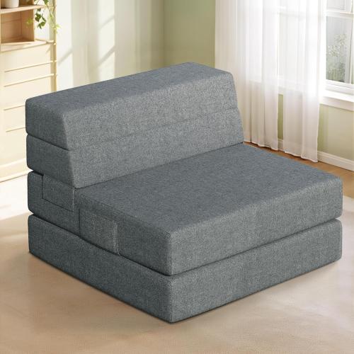Youzi Folding Sofa Bed, Foldable Mattress for Bedroom and Living Room, 6 Inches Single Four-fold Floor Sofas for Guests, Sofa Bed Chair Floor Mattress with Washable Cover, Dark Gray, 75 x 25 x 6