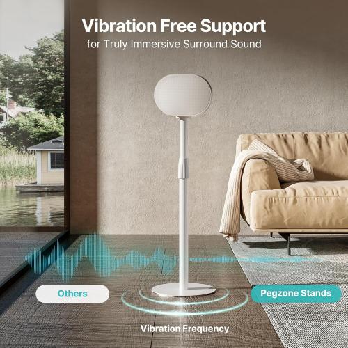 PEGZONE Speaker Stands Pair Compatible with Sonos Era 100 and Era 300, Height-Adjustable from 26.9-42, Cable Management, 11lbs Capacity, White