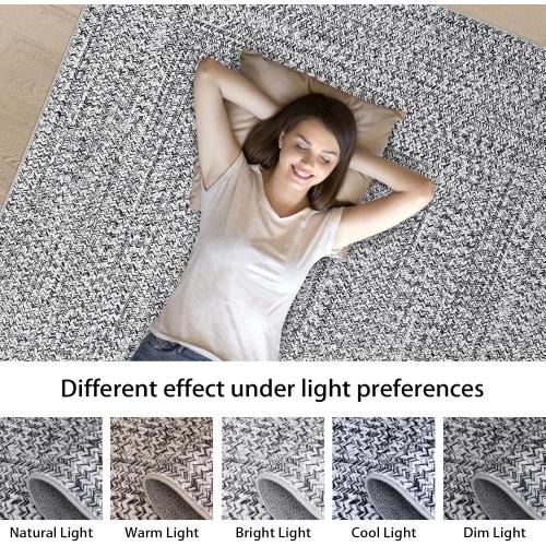 Runner Rug Print Braided Hallway Runner Rug Washable Entryway Rug, Stain Resistant Non-Slip Area Rug Farmhouse Solid Printed Textured Carpet for Bedroom Laundry Kitchen, Grey, 2' x 6'