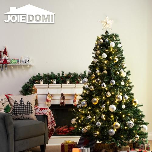 Joiedomi Christmas Star Tree Toppers Silver, 8 Metal Treetop Ornaments Battery Powered with Warm White LED Lights for Xmas Decorations Indoor, Holiday Party Decor