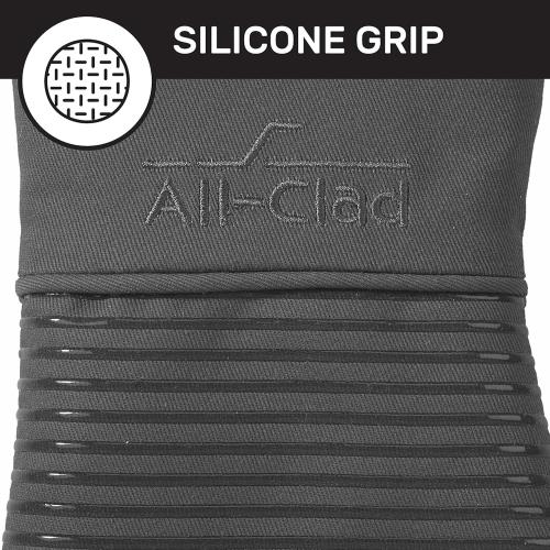 All-Clad Silicone Oven Mitts: Heat Resistant up to 500 Degrees - 100% Cotton & Silicone, 14x7 Oven Mitt for Kitchen and Barbeque, 2-Pack, Pewter