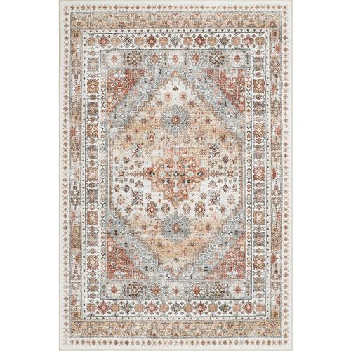 zesthome 8x10 Area Rugs for Living Room,Non-Slip Backing Washable Rugs,Vintage Large Area Rug，Stain Resistant Home Decor Rug (Orange,8'x10')