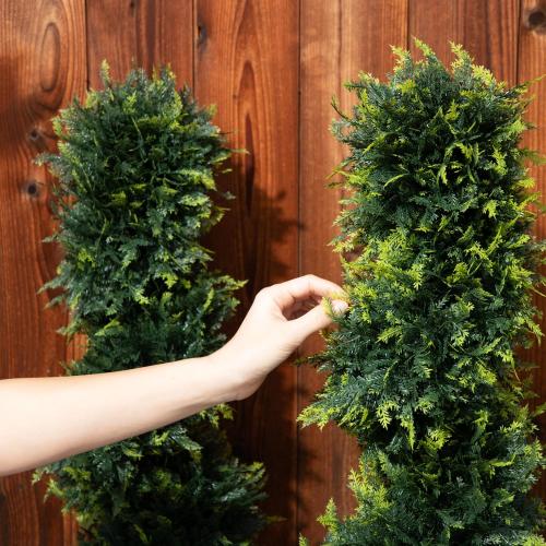 2-Pack Faux Cedar Spiral Topiary Trees - 3.2ft Tall - Planter Included - Artificial Trees for Indoor or Outdoor - Realistic Design with Dense Green Foliage - UV-Protected & Weather-Resistant Plants