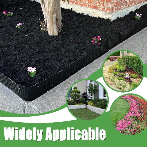 Quibbay Metal Corrugated Garden Edging,  Landscape Edging for DIY Flower Beds, Flexible Bender Border for Lawn, Garden and Yard, Sturdy Galvanized Garden Edging, Black