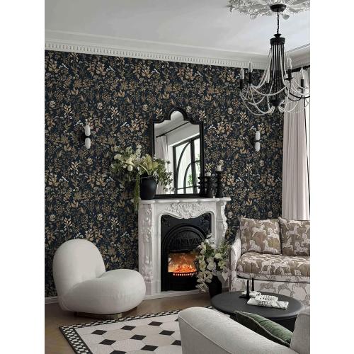 ‼️colors may vary‼️78.7x17.3 Vintage Wallpaper Boho Floral Peel and Stick Wallpaper Dark Black Gold Contact Paper Flower Removable Wall Paper Renter Friendly Stick on Kitchen Bathroom Self Adhesive Vinyl