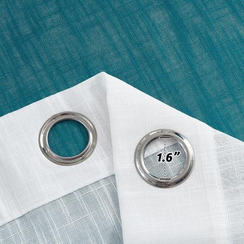 NICETOWN Ombre Linen Sheer Curtains Extra Long for Kids Room, Grommet Privacy Semi Sheer Linen Window Drapes Sweep to Floor Decorative for Villa/Living Room, Teal, 2 Panels, W50 x L95