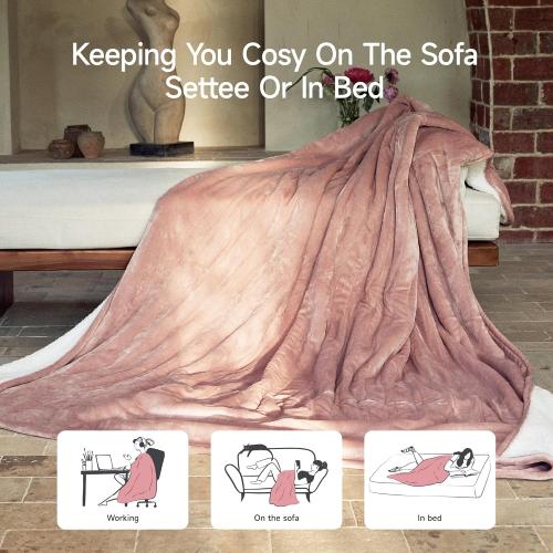 GOTCOZY Heated Blanket - Queen Size Electric Blanket with Dual Controller, 6 Heating Levels & 10 Hour Auto Off, ETL Certified (84x90 Inch Rose Dust)
