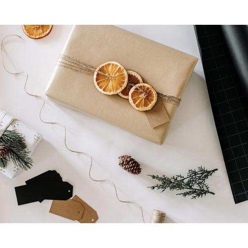 Holiday Kraft Wrapping Paper Set (4 Rolls, 120 sq. ft. total) Black, White, Brown, Christmas Trees, Snowflakes with Cutting Grid Lines on Back