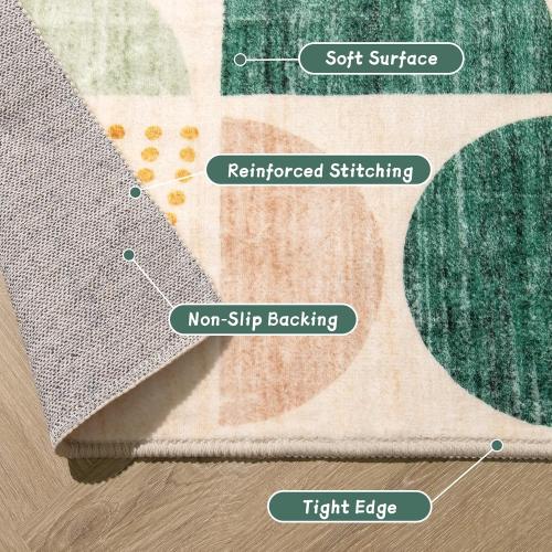 MUJOO Green Rug Boho Washable,5x7 Area Rugs for Living Room Bedroom,Large Throw Floor Carpet Non Slip Soft Modern Abstract Sage Green