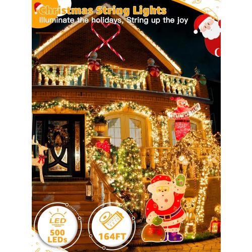 500 LED 164 FT Christmas Lights, Waterproof Outdoor String Lights with Remote and Timer, Christmas Tree Lights with 8 Modes Dimmable, Fairy Lights for Holiday Decor (Warm White)