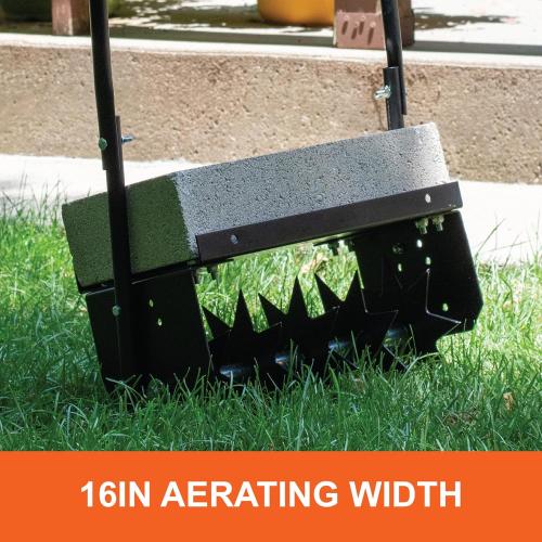 Agri-Fab 45-0365 Push Spike Aerator, 16 Inch Walk Behind Lawn Aerator with 5 Aerating Spikes and 7-Inch Spikes, Steel Weight Tray, 2-1/2 Inches Aeration Depth, for Lawn Care Maintenance