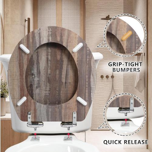 Angol Shiold Round Toilet Seat Molded Wood Toilet Seat with Quietly Close and Quick Release Hinges, Easy to Install also Easy to Clean (Round, Board)